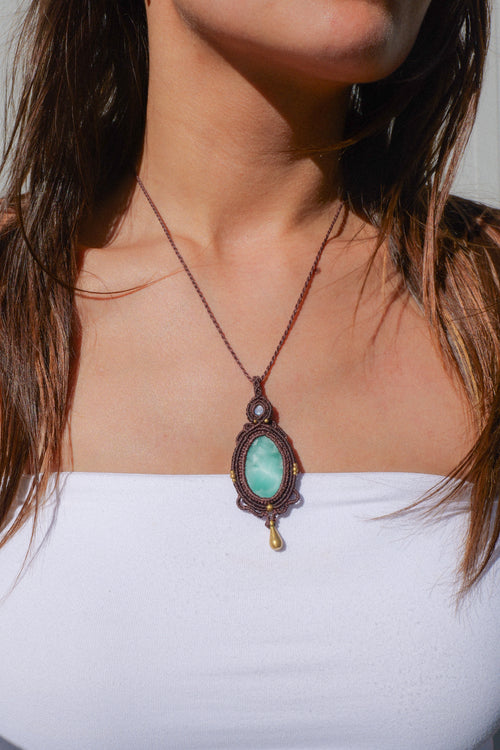 Chatoyant Hemimorphite & Pearl Pendant