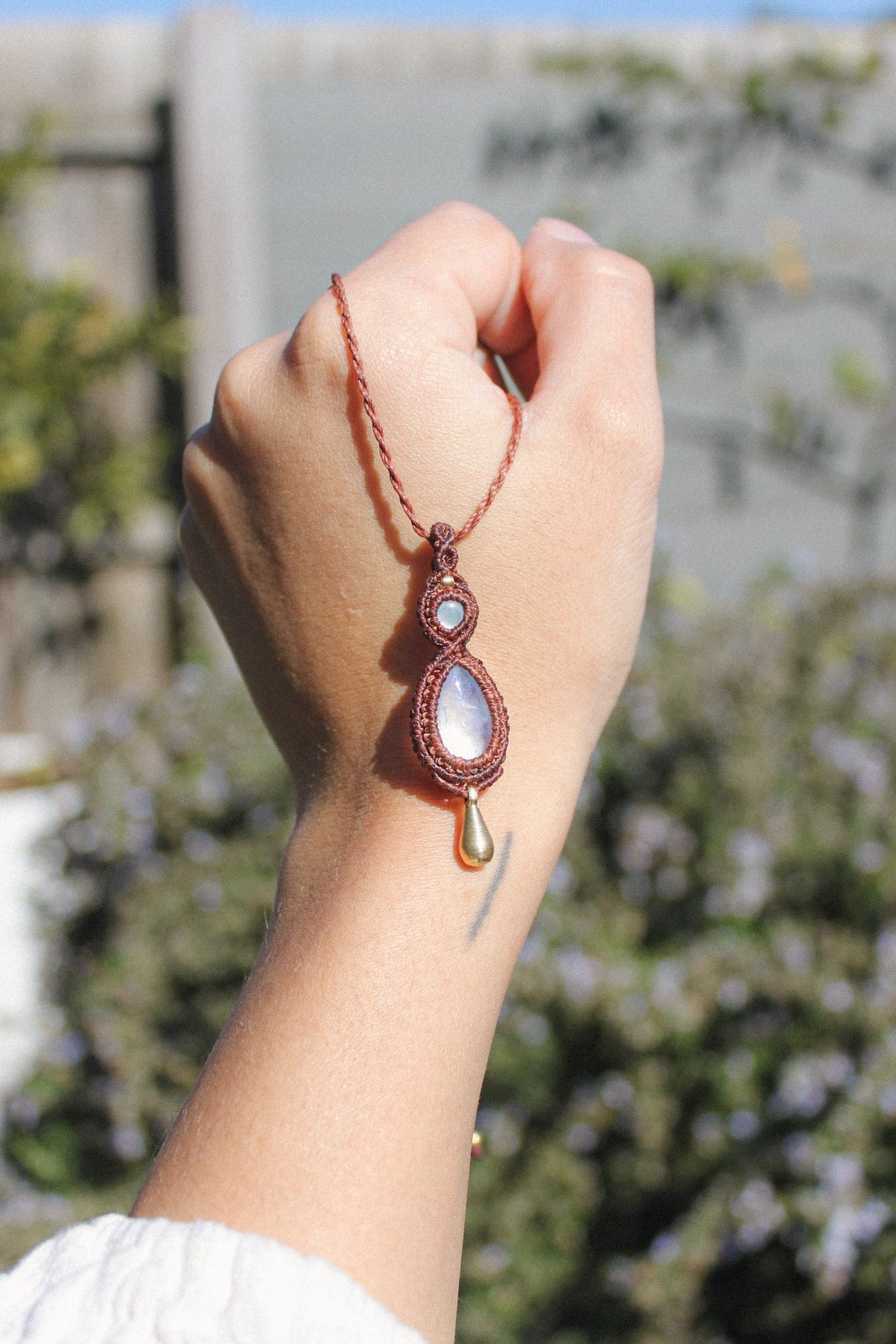 Pearl & Rainbow Moonstone Macrame Necklace