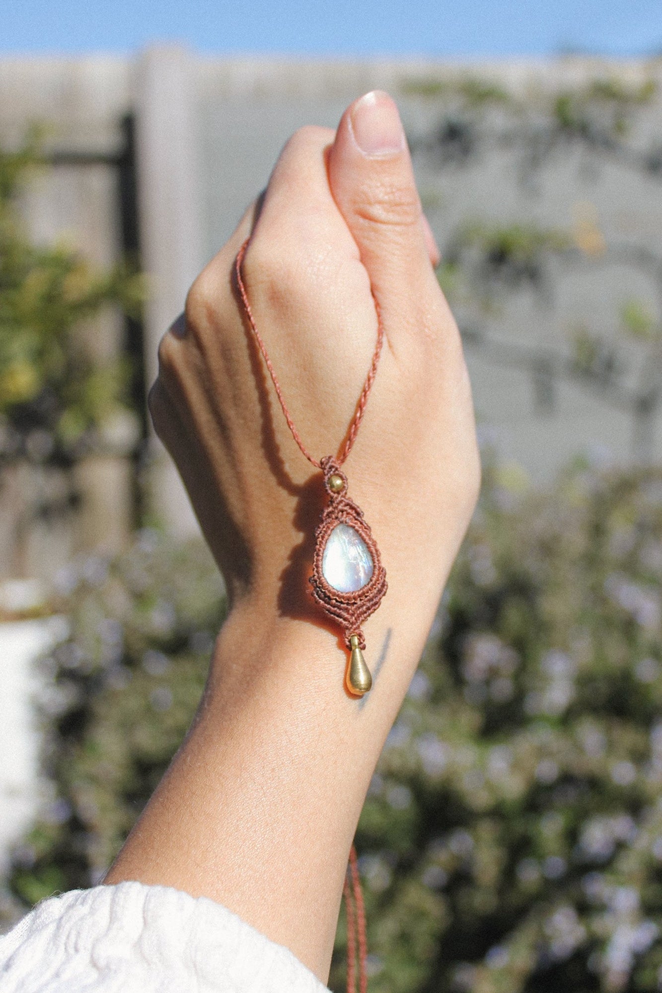 Rainbow Moonstone Macrame Necklace