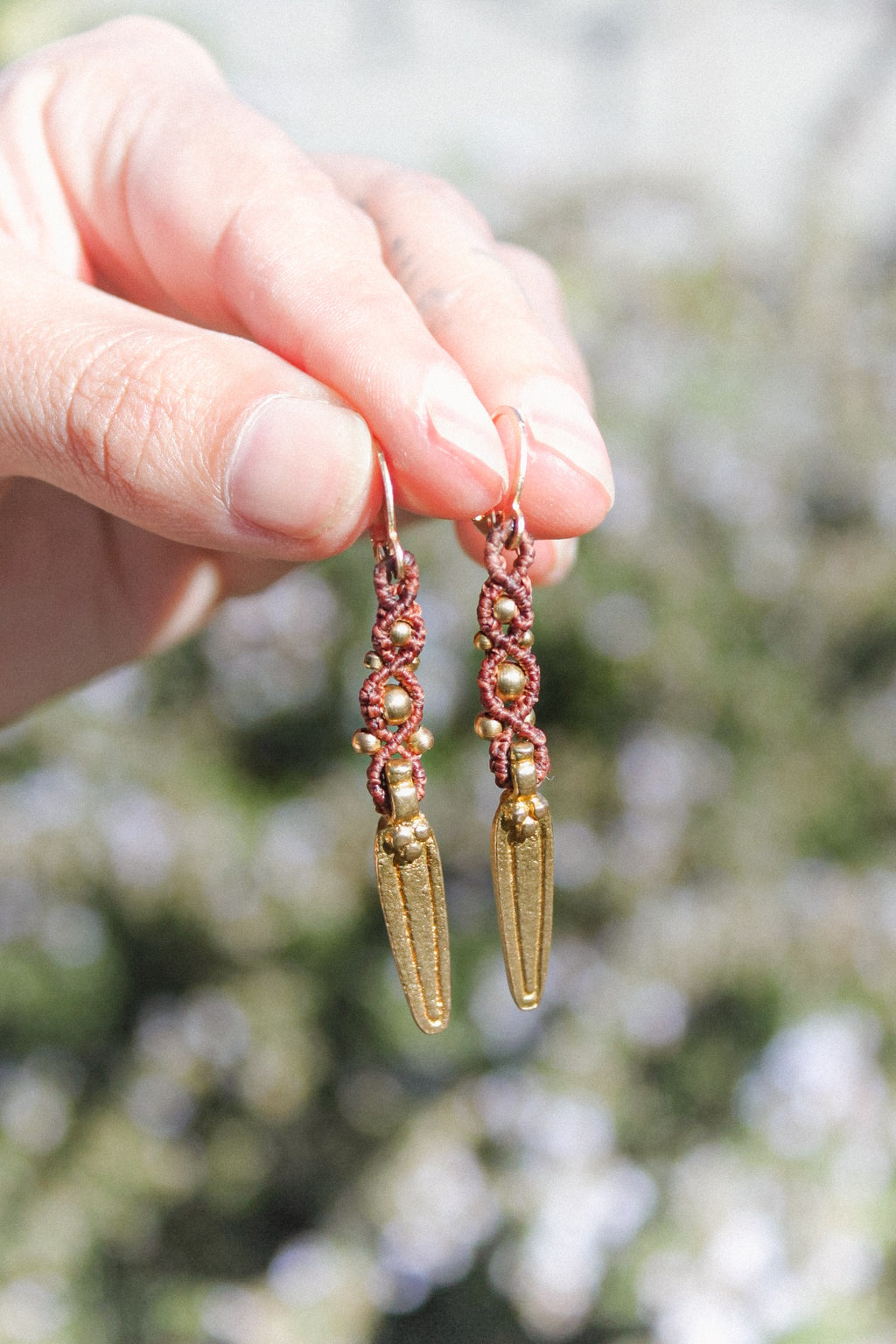 Brass Dagger Macrame Earrings