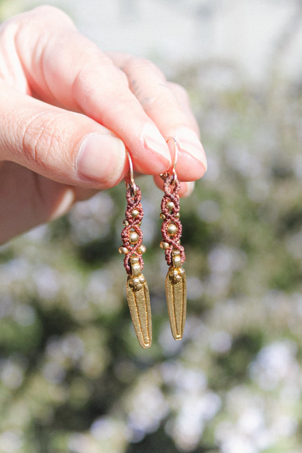 Brass Dagger Macrame Earrings