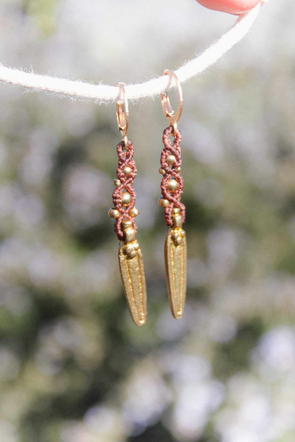 Brass Dagger Macrame Earrings
