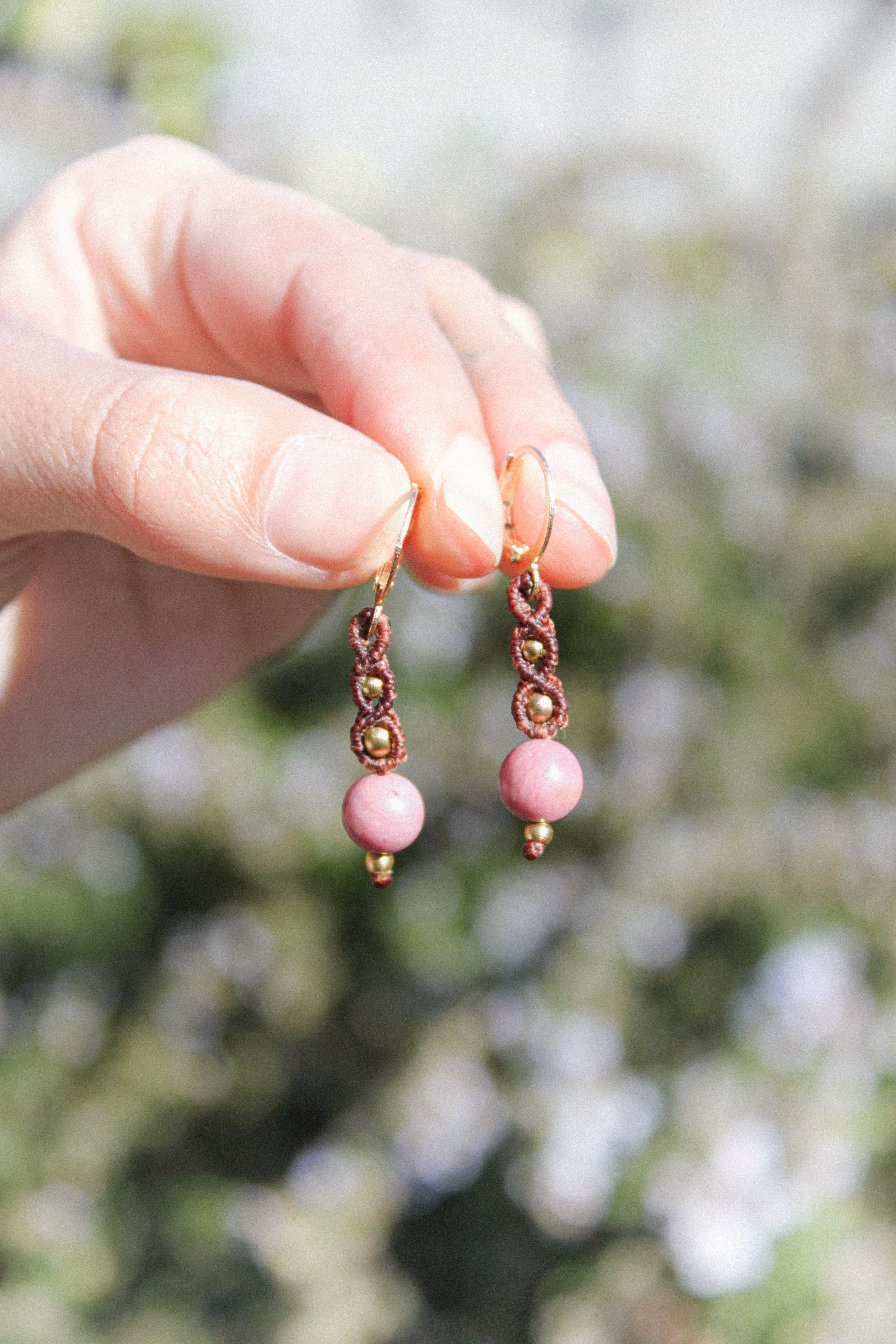 Rhodonite Macrame Earrings