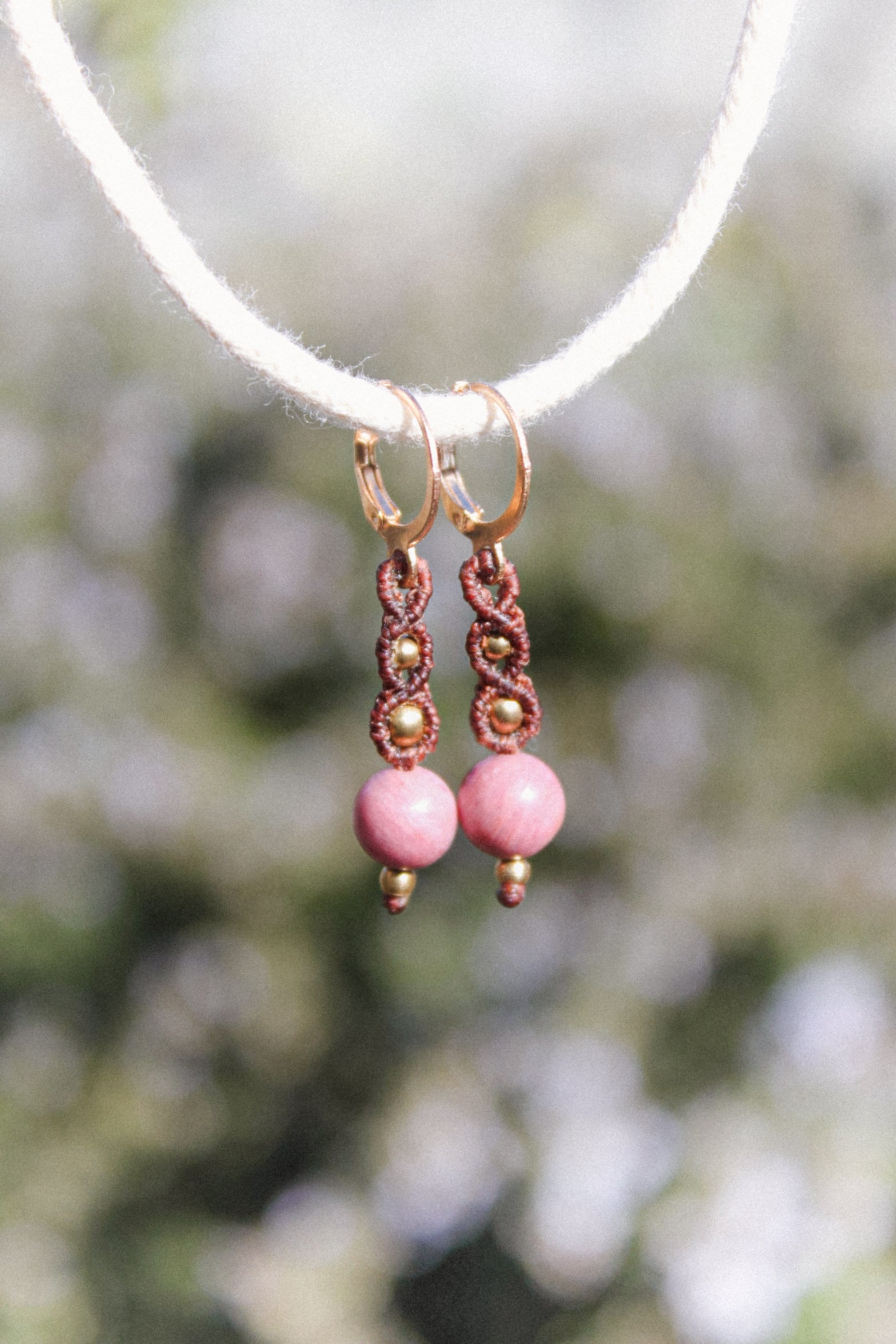 Rhodonite Macrame Earrings