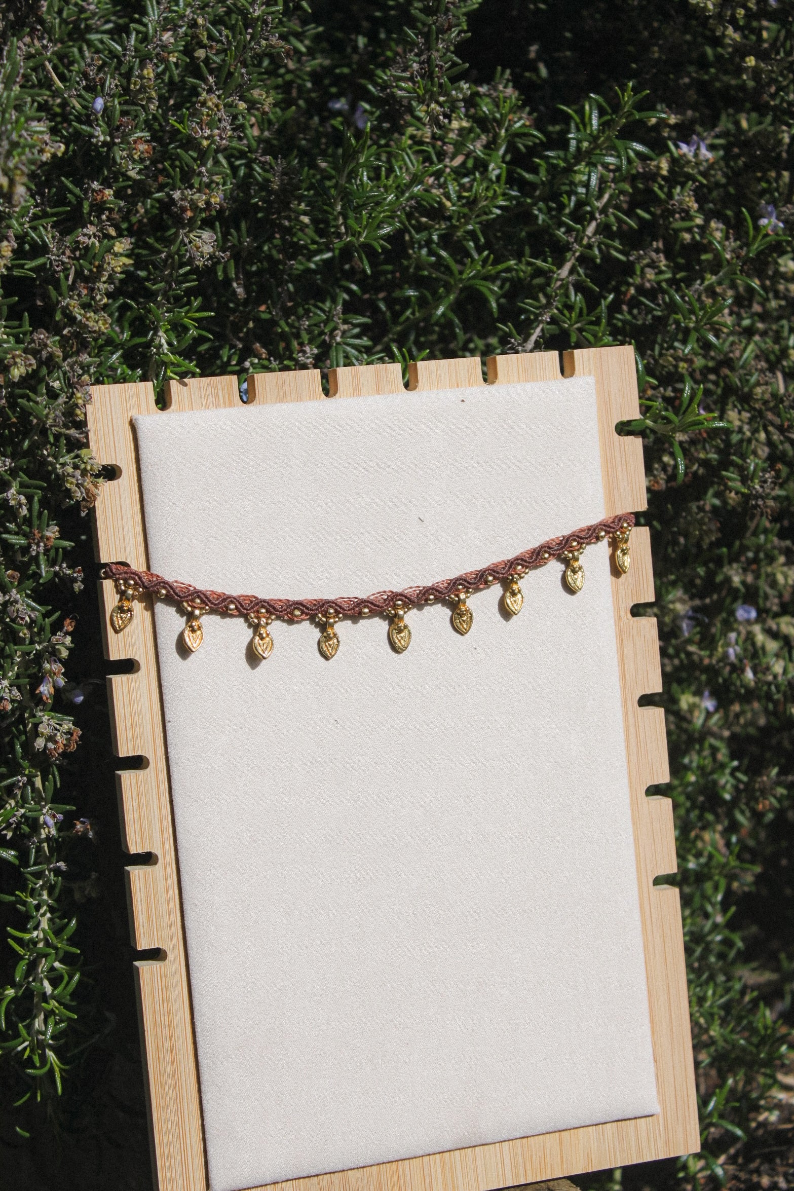 Brass Leaves Macrame Anklet