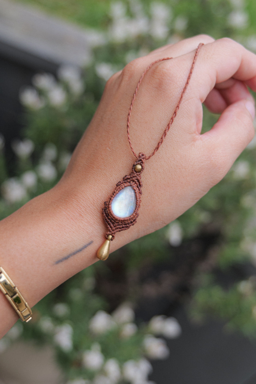 Rainbow Moonstone Macrame Necklace