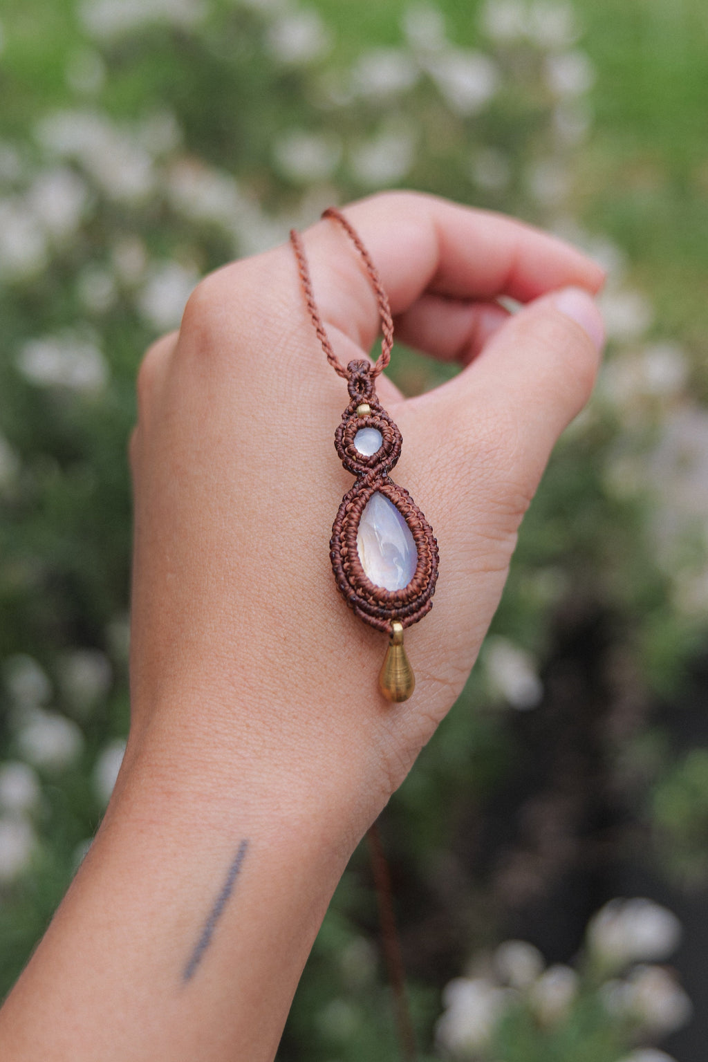 Pearl & Rainbow Moonstone Macrame Necklace