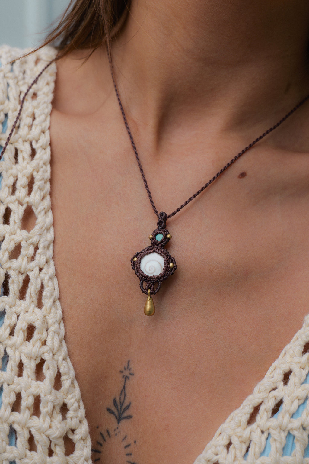 Mini Operculum & Turquoise  Pendant