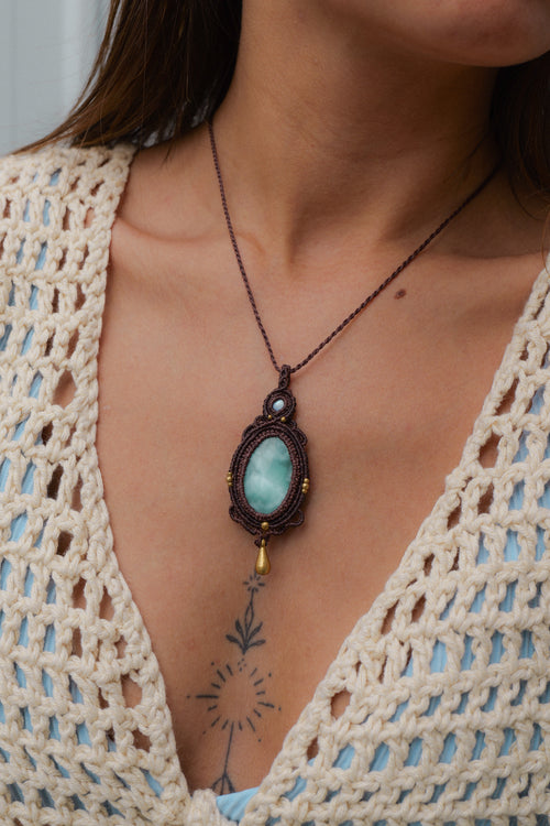 Chatoyant Hemimorphite & Pearl Pendant