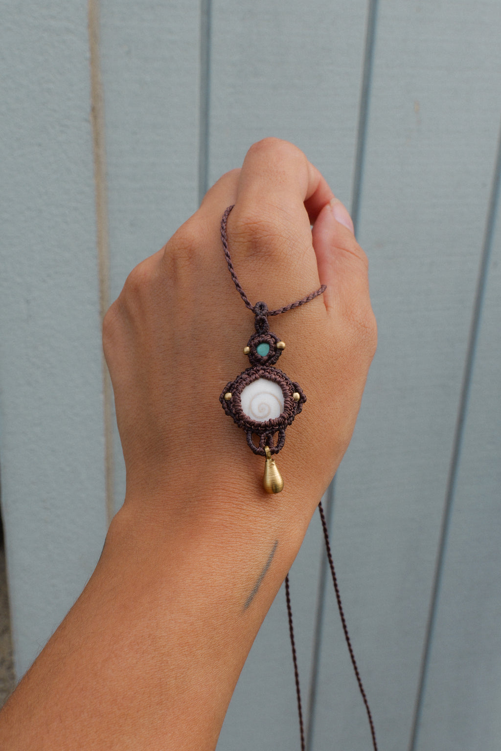 Mini Operculum & Turquoise  Pendant