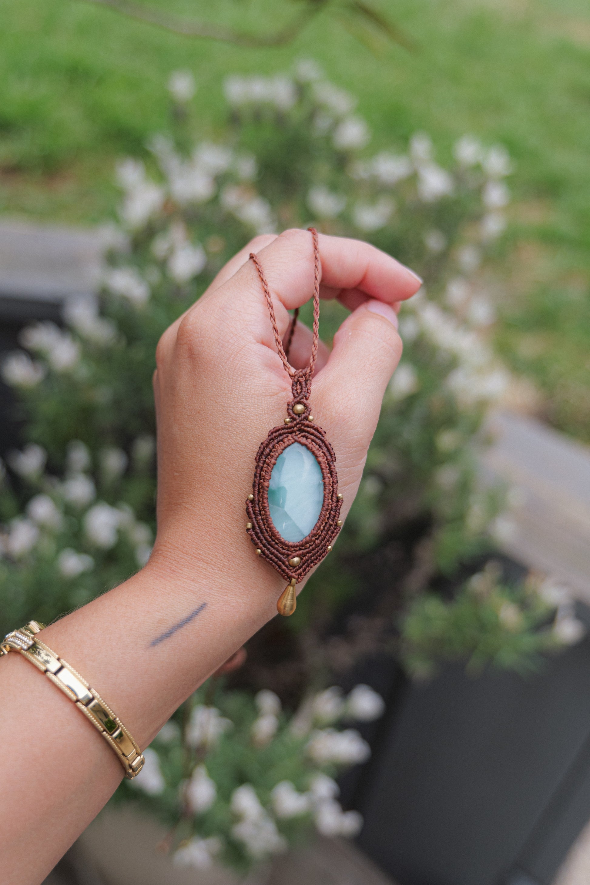 Chatoyant Hemimorphite Macrame Necklace